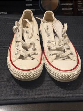 Converse Low-Top Canvas Sneakers in Cream with Red Trim